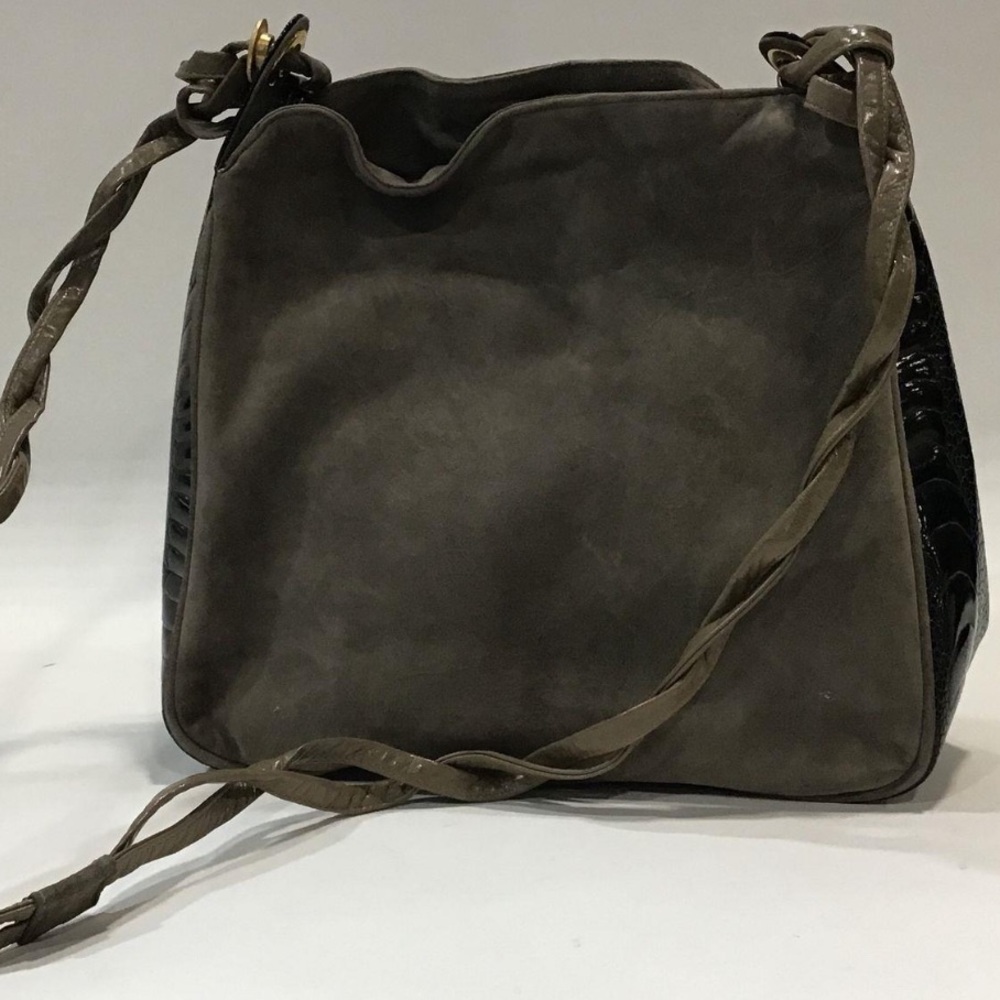 Women’s Stuart Weitzman Olive Suede And Black Croc Patent Crossbody Shoulder Bag